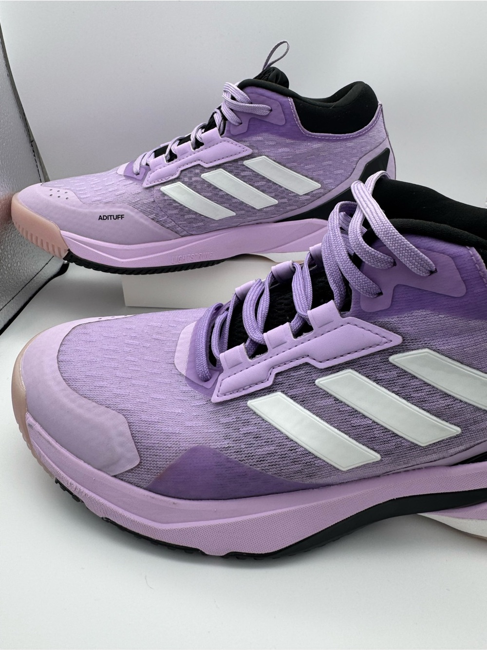 adidas Women’s Lavender/Purple Athletic Trainers with White Stripes